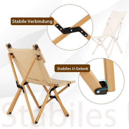 Portable folding camping chair bamboo chair with 2-level adjustable backrest