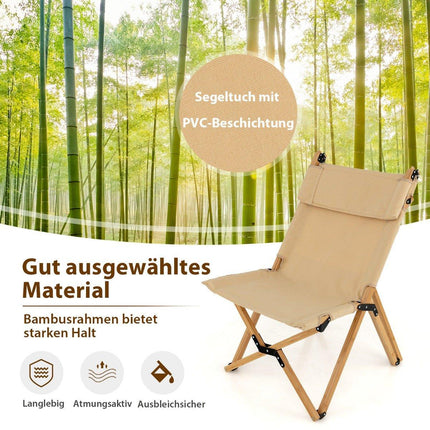 Portable folding camping chair bamboo chair with 2-level adjustable backrest