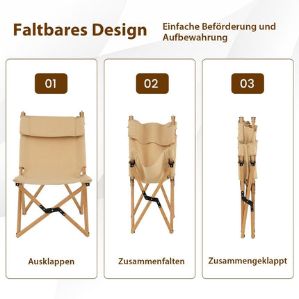 Portable folding camping chair bamboo chair with 2-level adjustable backrest