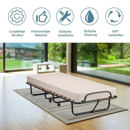 Portable guest bed on wheels with memory foam mattress 80 x 190 x 33 cm light beige made in Italy Origin: Italy