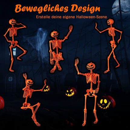 Posable 1.6m Halloween Skeleton with Pumpkin Head