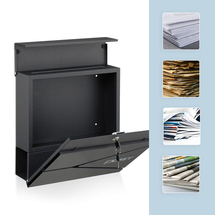 Postbox with Newspaper Slot – Matte Black Steel