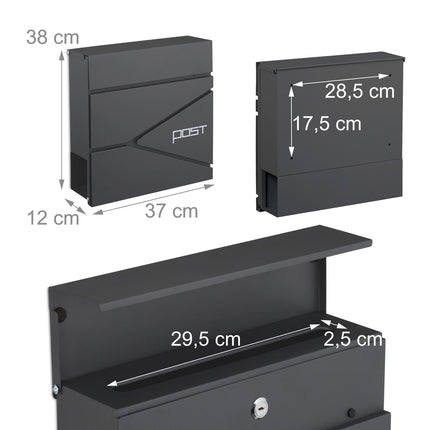 Postbox with Newspaper Slot – Matte Black Steel
