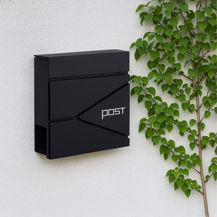 Postbox with Newspaper Slot – Matte Black Steel