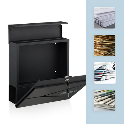 Postbox with Newspaper Slot – Matte Black Steel