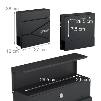 Postbox with Newspaper Slot – Matte Black Steel