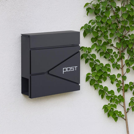 Postbox with Newspaper Slot – Matte Black Steel