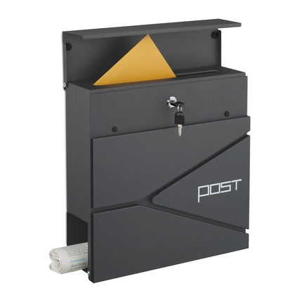 Postbox with Newspaper Slot – Matte Black Steel