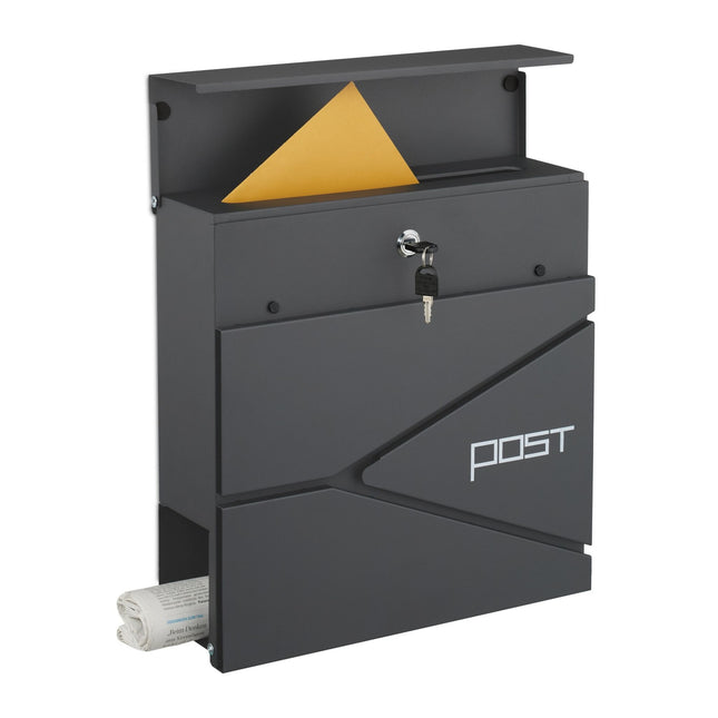 Postbox with Newspaper Slot – Matte Black Steel