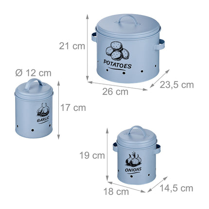 Potato, Onion, Garlic Storage Boxes – Set of 3