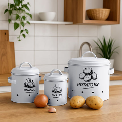 Potato, Onion, Garlic Storage Boxes – Set of 3