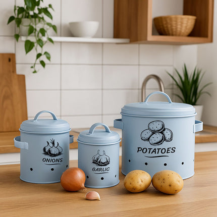 Potato, Onion, Garlic Storage Boxes – Set of 3