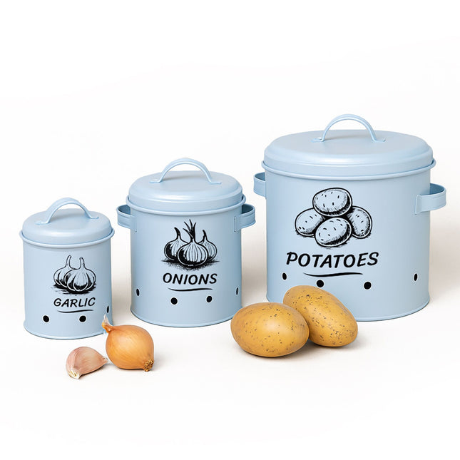 Potato, Onion, Garlic Storage Boxes – Set of 3