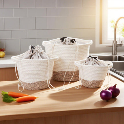 Potato Storage Baskets Set of 3 – Ventilated, Opaque