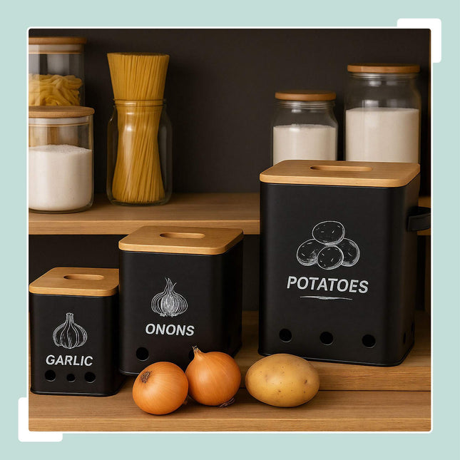 Potato Storage Boxes Set Of 3 – Ventilated, Light-Blocking