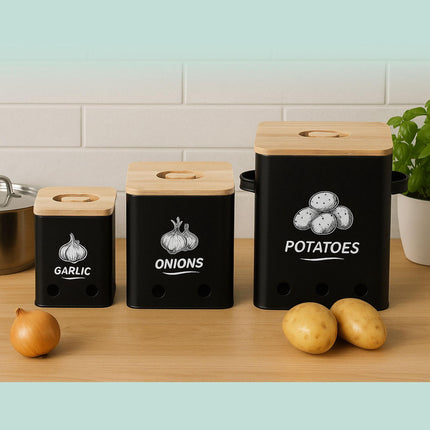 Potato Storage Boxes Set Of 3 – Ventilated, Light-Blocking