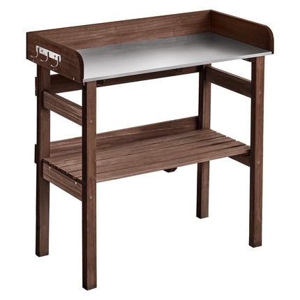 Potting Bench, Galvanized Top, Shelf, Hooks, 78x38x82 cm
