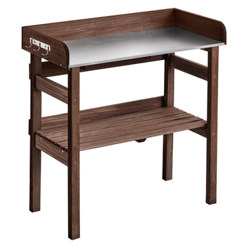 Potting Bench, Galvanized Top, Shelf, Hooks, 78x38x82 cm