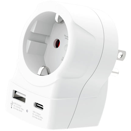 Power Adapter EU to US, USB-A/USB-C, 20W PD Grounded