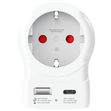 Power Adapter EU to US, USB-A/USB-C, 20W PD Grounded