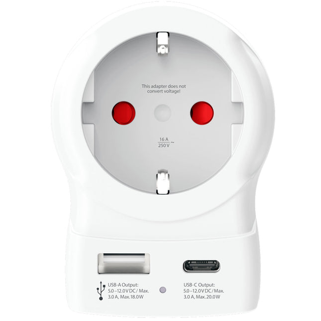 Power Adapter EU to US, USB-A/USB-C, 20W PD Grounded