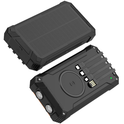 PowerBank 20,000 mAh Solar cell 4 cables + wireless charging Black