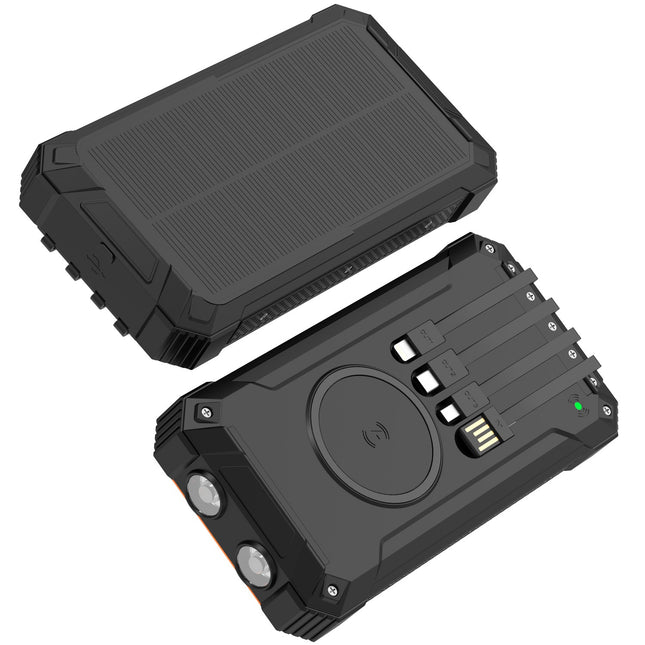 PowerBank 20,000 mAh Solar cell 4 cables + wireless charging Black