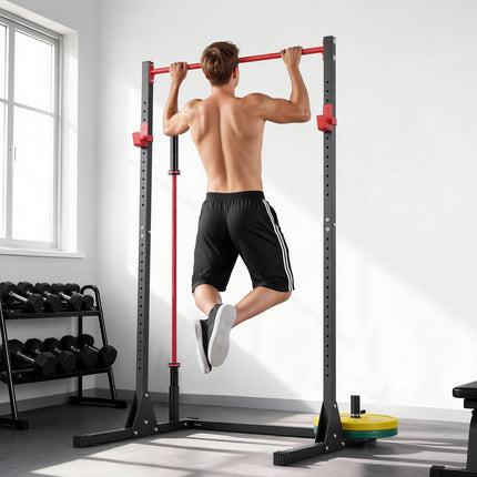 Power Cage Squat Rack – 28-Level J-Hooks, Pull-Up Bar