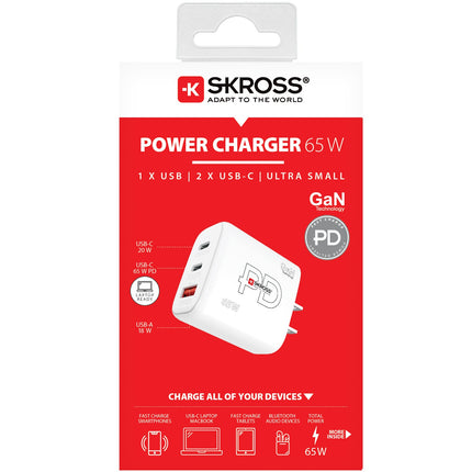 Power Charger US/Japan etc. 2xUSB-C PD + 1xUSB-A GaN 65W
