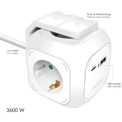 Power Cube Multi-branch socket + USB-A/USB-C PD 20W
