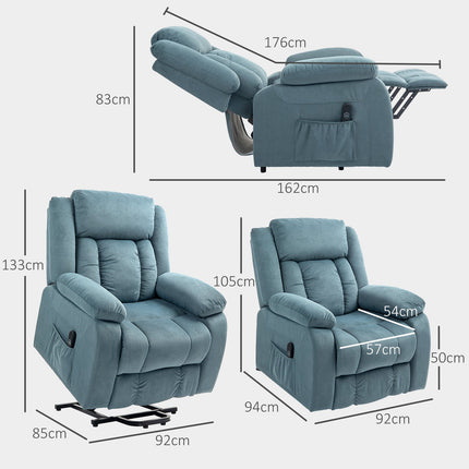 Power Recliner Chair with Remote, Velvet, Blue