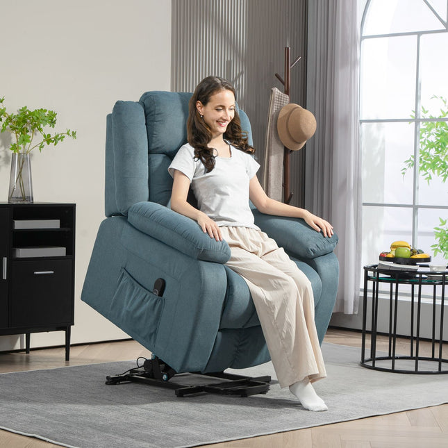 Elektrische relaxfauteuil met afstandsbediening, fluweel, blauw