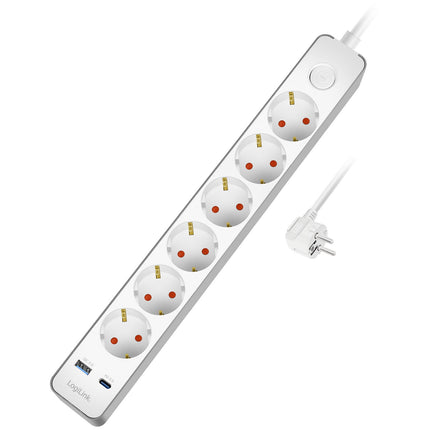 Power Strip 6-Way + USB-A/USB-C PD 20W, Switch, 1.4m, White