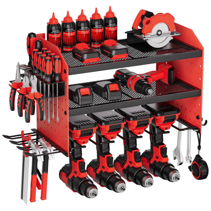Power Tool Organizer Wall Mount, 3-Tier, 4 Drill Slots