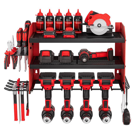Power Tool Organizer Wall Mount, 3-Tier, 4 Drill Slots