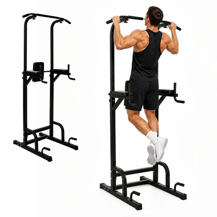 Power Tower for Home Gym, Adjustable Height, Black Steel