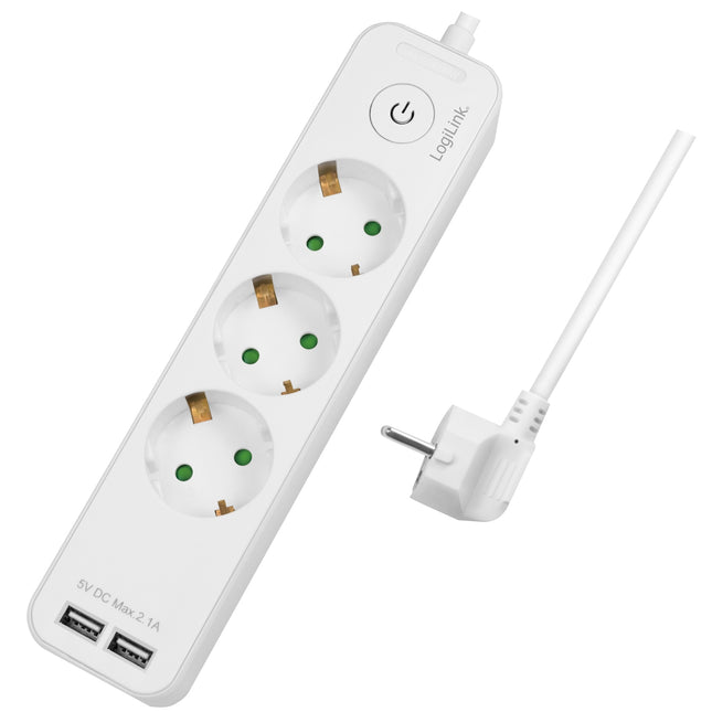 Power outlet 3-way + 2 USB with switch 1.5m White