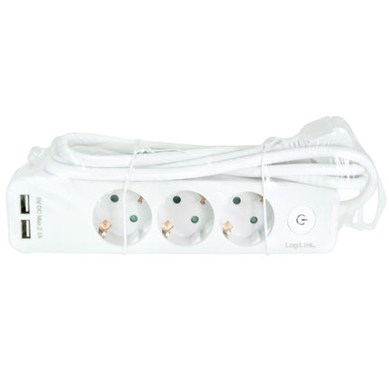 Power outlet 3-way + 2 USB with switch 1.5m White