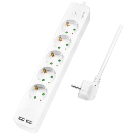 Power outlet 5-way + 2 USB with switch 1.5m White