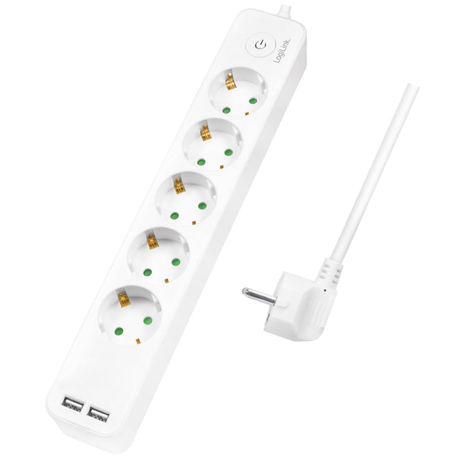 Power outlet 5-way + 2 USB with switch 1.5m White