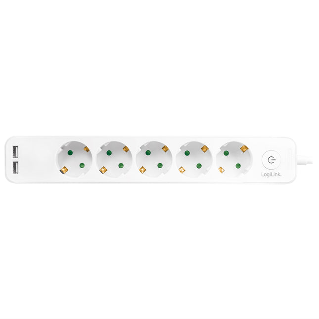 Power outlet 5-way + 2 USB with switch 1.5m White