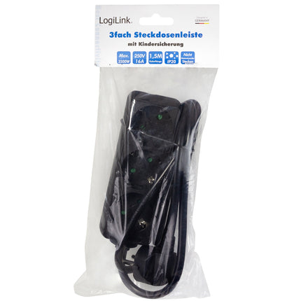 Power outlet Grounded 3-way 1.5m Black