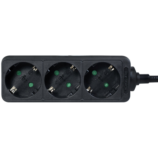 Power outlet Grounded 3-way 1.5m Black
