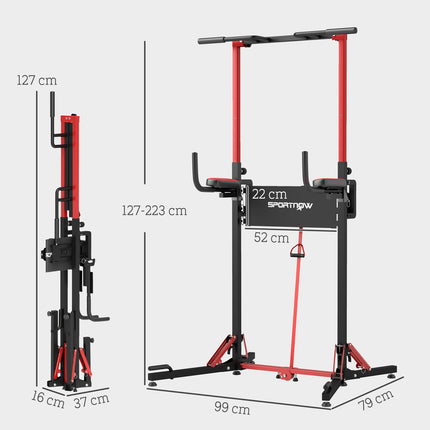 Adjustable collapsible Power Tower 127-223 cm for Home Gym