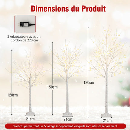 Pre-Lit Birch Tree Set, 3 Pack 120–180 cm, Warm LEDs