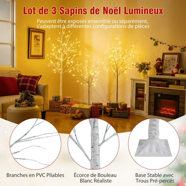 Pre-Lit Birch Tree Set, 3 Pack 120–180 cm, Warm LEDs