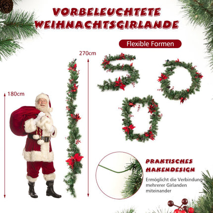 Pre-Lit Christmas Garland 270 cm, 50 Warm-White LEDs, Timer