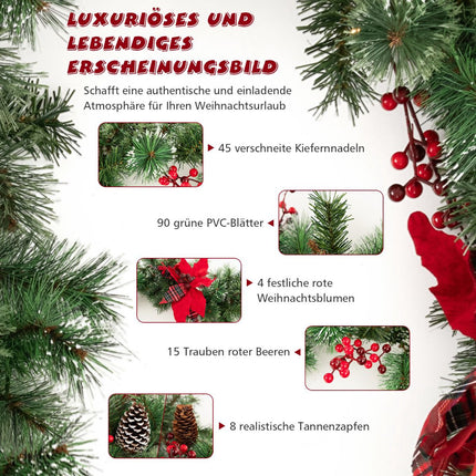 Pre-Lit Christmas Garland 270 cm, 50 Warm-White LEDs, Timer