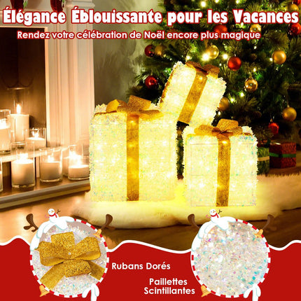 Pre-Lit Christmas Gift Boxes Set of 3, 200 Warm LEDs