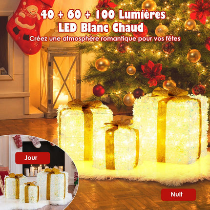 Pre-Lit Christmas Gift Boxes Set of 3, 200 Warm LEDs